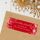 Search for red and white snowflakes return address labels Handwritten script