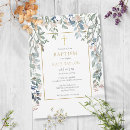 Search for foliage christening invitations Gold cross