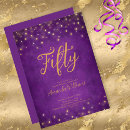 Search for purple and gold 50th birthday invitations Script