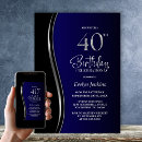 Search for blue black 40th birthday invitations Modern