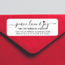 Search for peace love and joy return address labels Black and white
