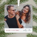 Search for red christmas tree decorations Couple photo