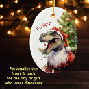 Search for dinosaur with santa christmas tree decorations Boy
