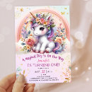 Search for floral unicorn 1st birthday invitations Rainbow