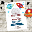 Search for space 1st birthday invitations Astronaut