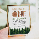 Search for happy camper 1st birthday invitations Woodland
