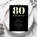 Search for minimalist 80th birthday invitations Black and gold
