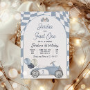 Search for blue race car invitations Fast one party