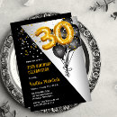 Search for balloons 30th birthday invitations Black and gold