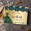 Search for gold floral save the dates Emerald green