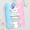 Search for twin elephant baby shower invitations Pink and blue