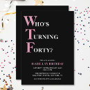 Search for pink and black 40th birthday invitations Forty