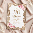 Search for floral 90th birthday invitations Glitter
