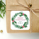 Search for green holly leaves red berries stickers Merry christmas