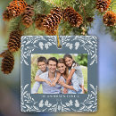 Search for blue and white christmas tree decorations Family photo