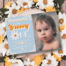 Search for boy photo 1st birthday invitations Retro