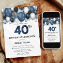 Search for blue black 40th birthday invitations Silver