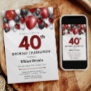 Search for black red silver birthday invitations White