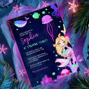 Search for mermaid under the sea birthday invitations Pink