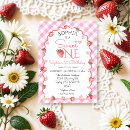 Search for sweet one strawberry birthday invitations Watercolor