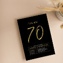 Search for black gold 70th birthday invitations Typography
