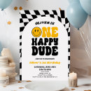 Search for black white 1st birthday invitations One happy dude