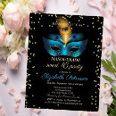 Search for blue and black masquerade party invitations Elegant
