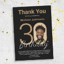 Search for 30th birthday thank you cards Black and gold
