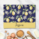 Search for navy blue yellow tea towels Lemon pattern