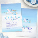 Search for stork baby boy shower invitations Watercolor