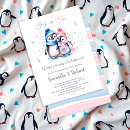 Search for penguin gender reveal invitations Pink and blue