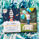 Search for space 1st birthday invitations Rocket ship