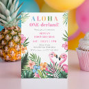 Search for watercolor flamingo birthday invitations Hawaiian luau