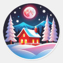Search for winter scene round stickers Village