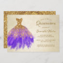 Search for purple dress quinceanera invitations Gold glitter