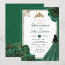 Search for white and gold quinceanera invitations Emerald green