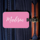 Search for trendy luggage tags Handwritten script