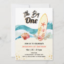 Search for the big one surf 1st birthday invitations Ocean