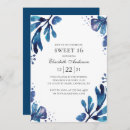 Search for navy blue floral sweet 16 invitations Watercolor