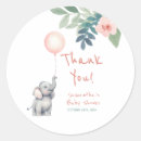 Search for cute pink elephant baby shower stickers Thank you