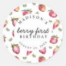 Search for strawberry round stickers Girl 1st birthday