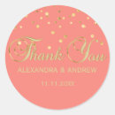 Search for coral and gold wedding stickers Thank you