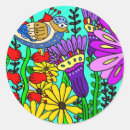 Search for birds and flowers stickers Colourful