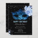 Search for blue and black masquerade party invitations Silver