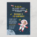 Search for space 1st birthday invitations Rocket ship