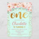 Search for mint and gold birthday invitations Floral