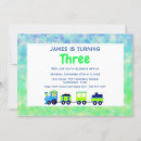 Search for train 3rd birthday invitations Blue