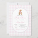 Search for pink gingham baby shower invitations Teddy bear