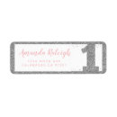 Search for pink and silver return address labels First birthday
