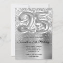 Search for 25th silver birthday invitations Glitter